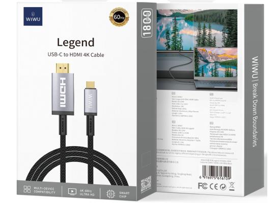 WiWU WI-C049 Legend USB Typye-C TO HDMI 4K \ 60Hz Cable - Black